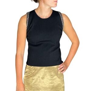 AA MILANO Y2K BLACK FITTED BEAD EMBELLISHED SLEEVELESS ITALIAN CLASSIC KNIT TOP